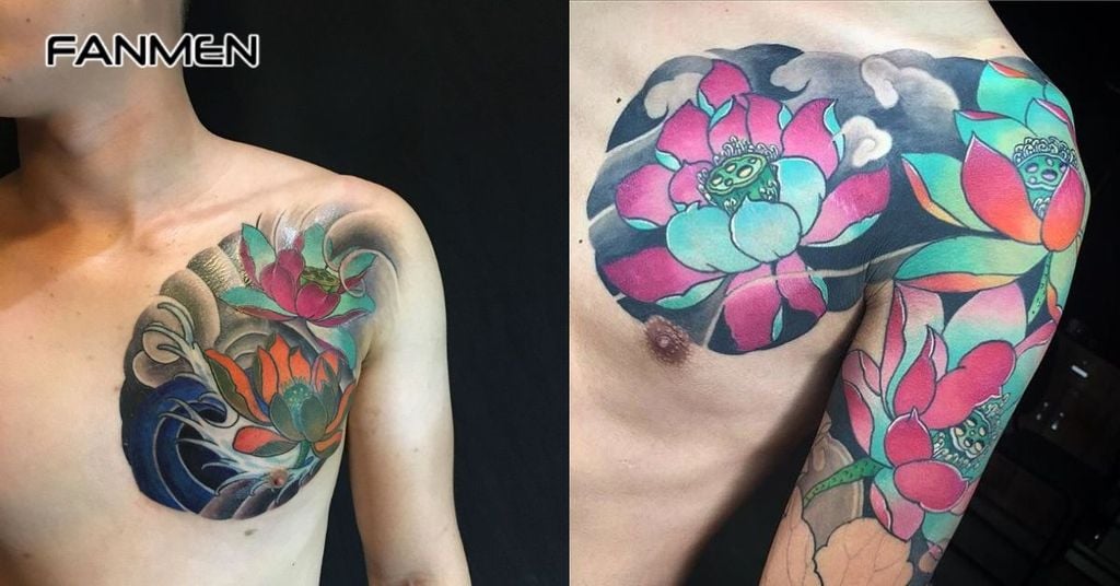 Hình xăm hoa ở ngực nam 12