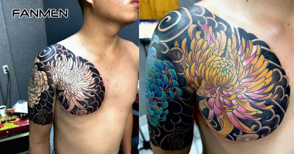 Hình xăm hoa ở ngực nam 19