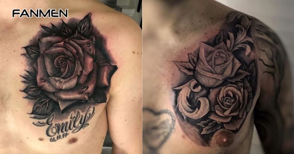 Hình xăm hoa ở ngực nam 3