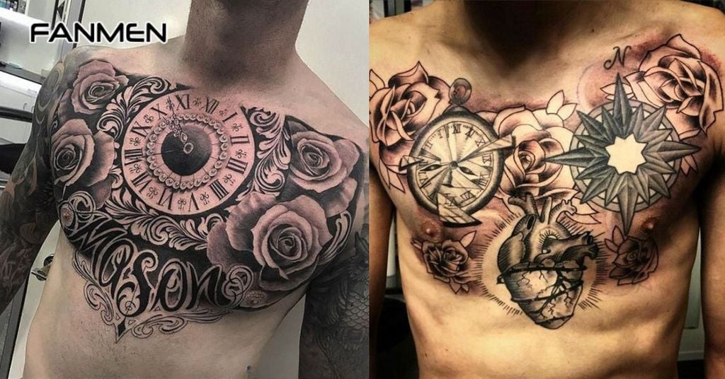 Hình xăm hoa ở ngực nam 5