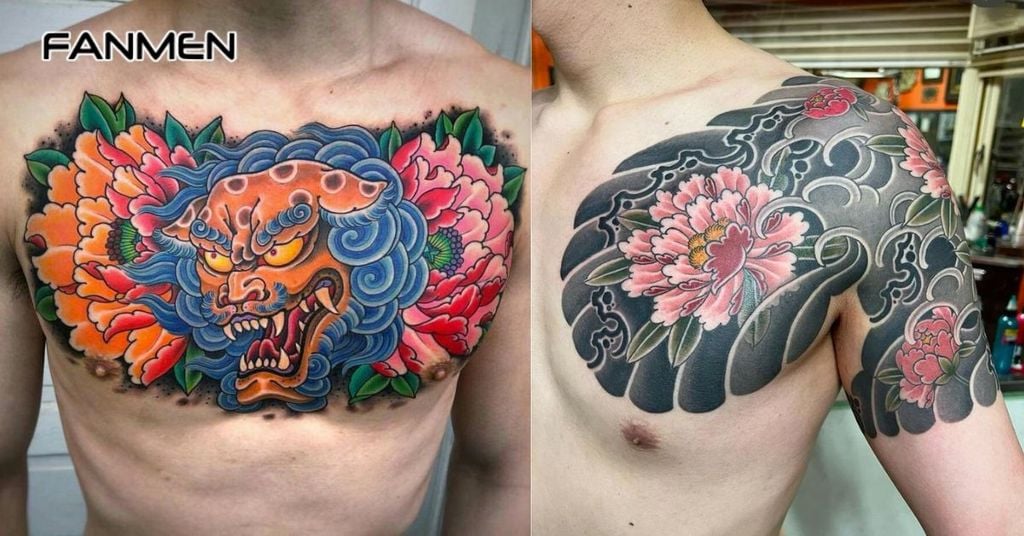 Hình xăm hoa ở ngực nam 9