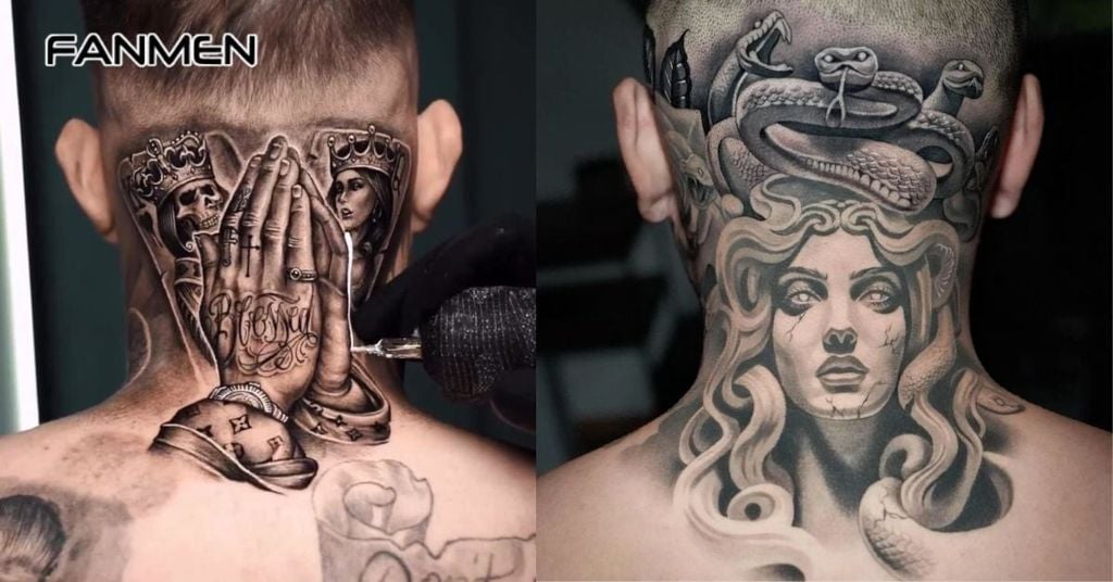 Hình xăm hoa sau gáy nam chất 11