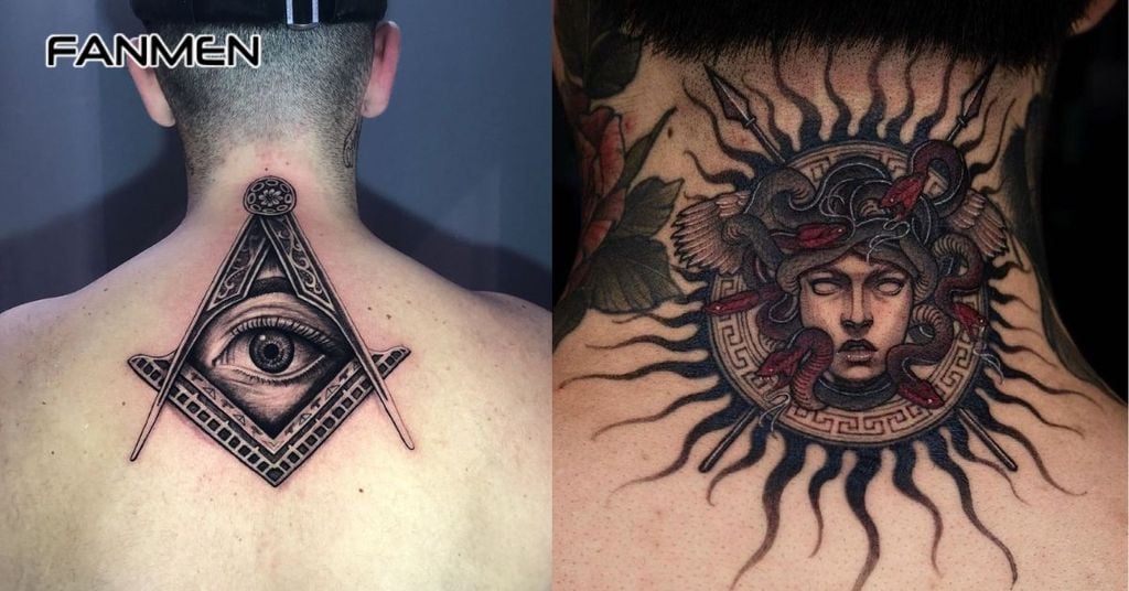 Hình xăm hoa sau gáy nam chất 12