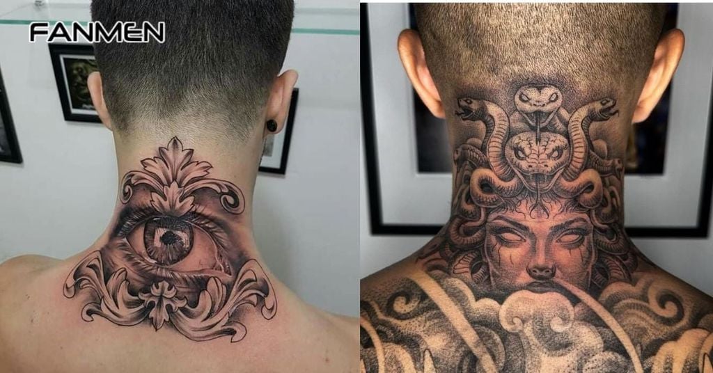 Hình xăm hoa sau gáy nam chất 4