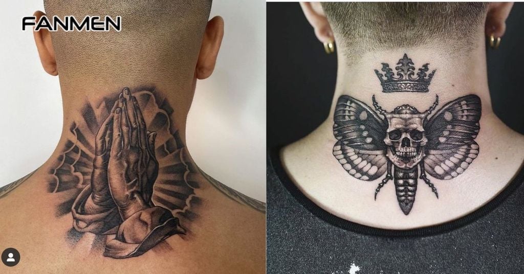 Hình xăm hoa sau gáy nam chất 5