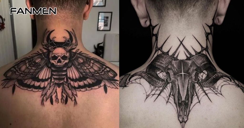 Hình xăm hoa sau gáy nam chất 6