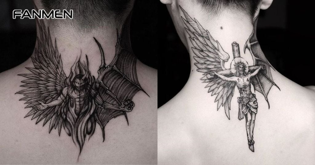 Hình xăm hoa sau gáy nam chất 8