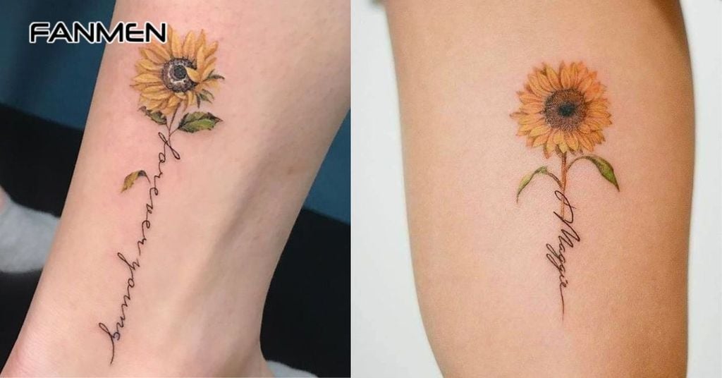 hình xăm hoa hướng dương kết hợp chữ 3