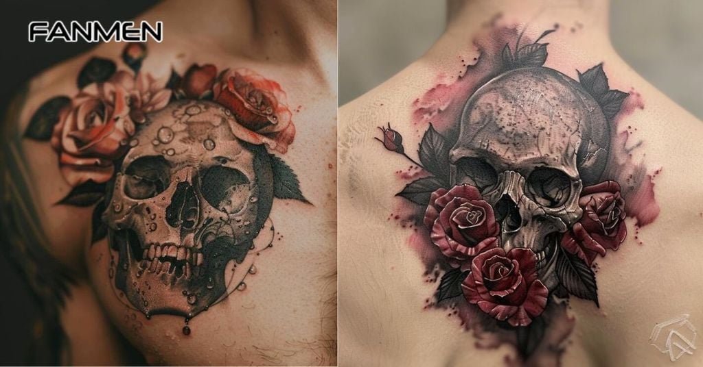 Hình xăm hoa hồng kết hợp yếu tố khác 1