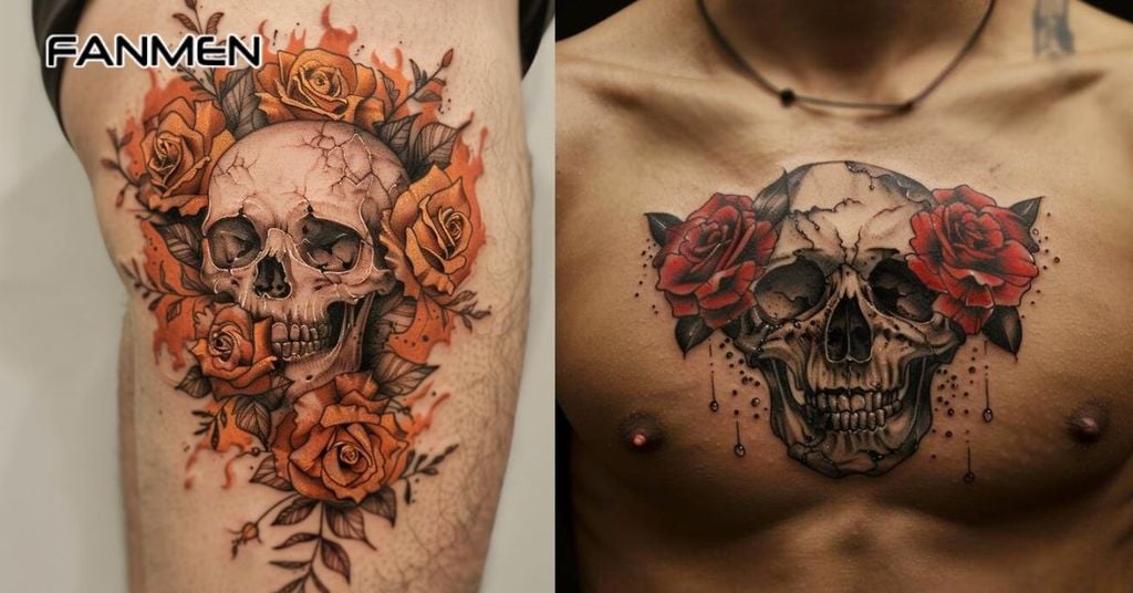 Hình xăm hoa hồng kết hợp yếu tố khác 2