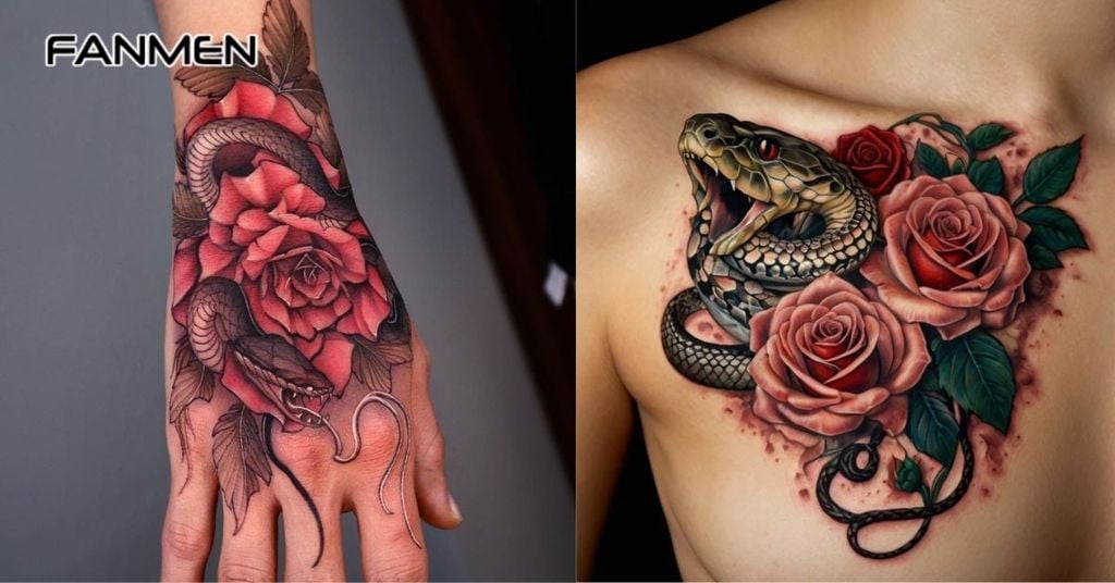Hình xăm hoa hồng kết hợp yếu tố khác 4