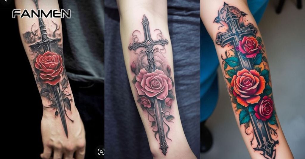 Hình xăm hoa hồng kết hợp yếu tố khác 6