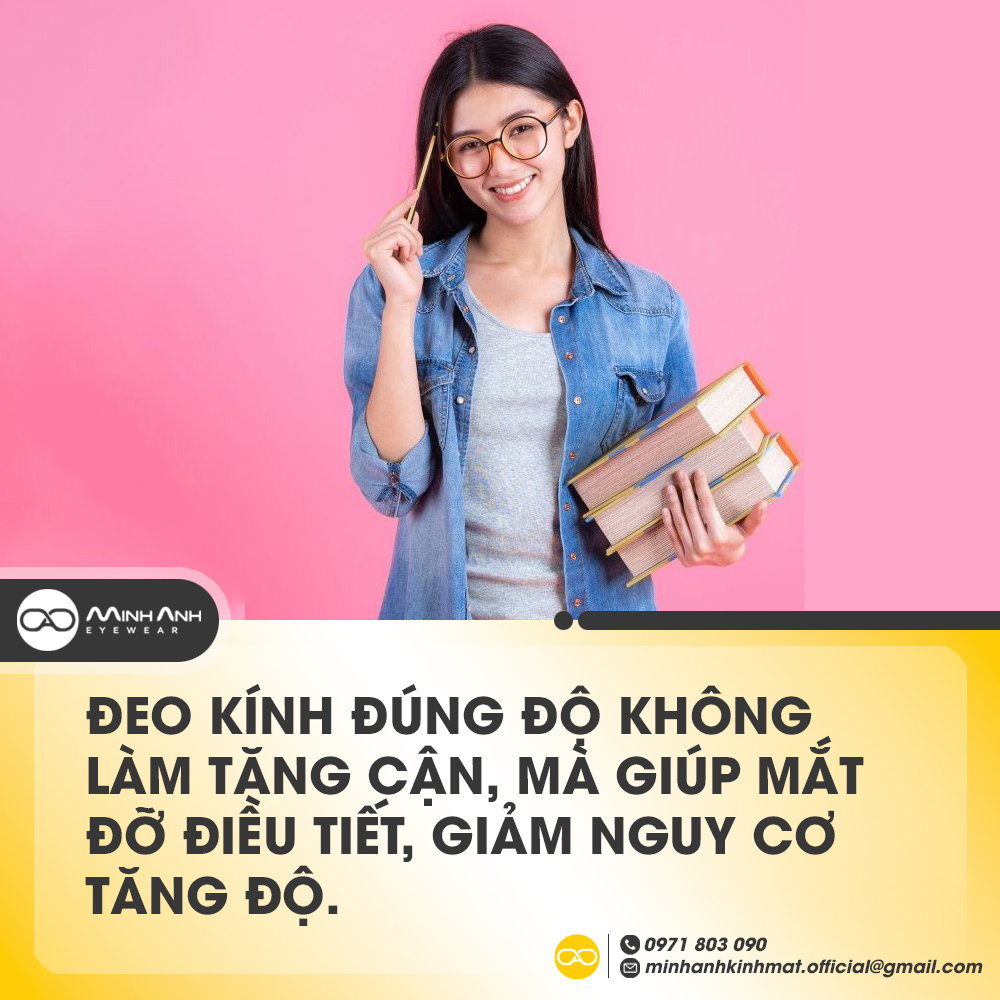 Đeo kính đúng độ không làm tăng cận, mà giúp mắt đỡ điều tiết, giảm nguy cơ tăng độ.