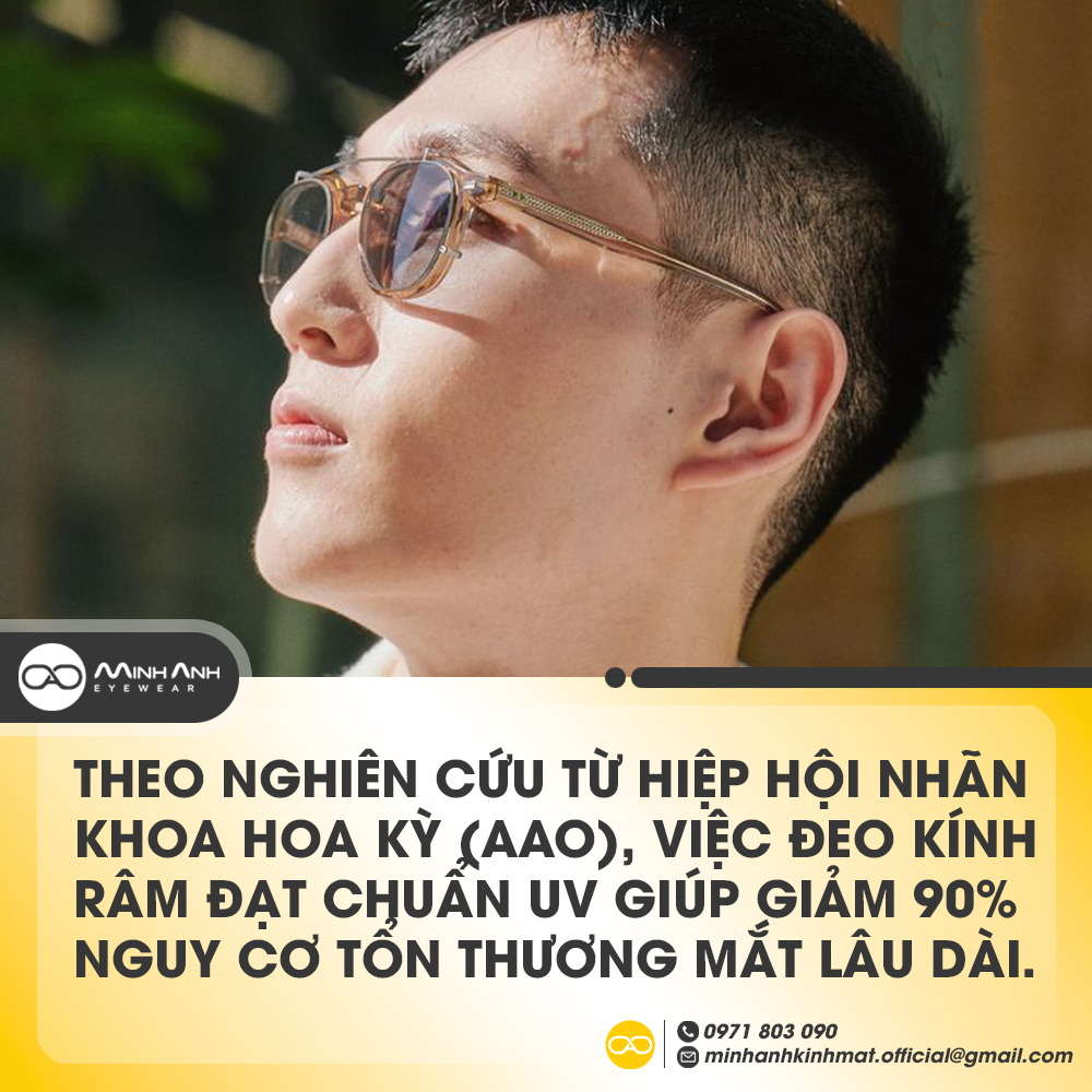 Theo nghiên cứu từ Hiệp hội Nhãn khoa Hoa Kỳ (AAO), việc đeo kính râm đạt chuẩn UV giúp giảm 90% nguy cơ tổn thương mắt lâu dài.