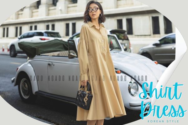 Phối đầm sơ mi phom rộng đẹp chuẩn style Hàn Quốc