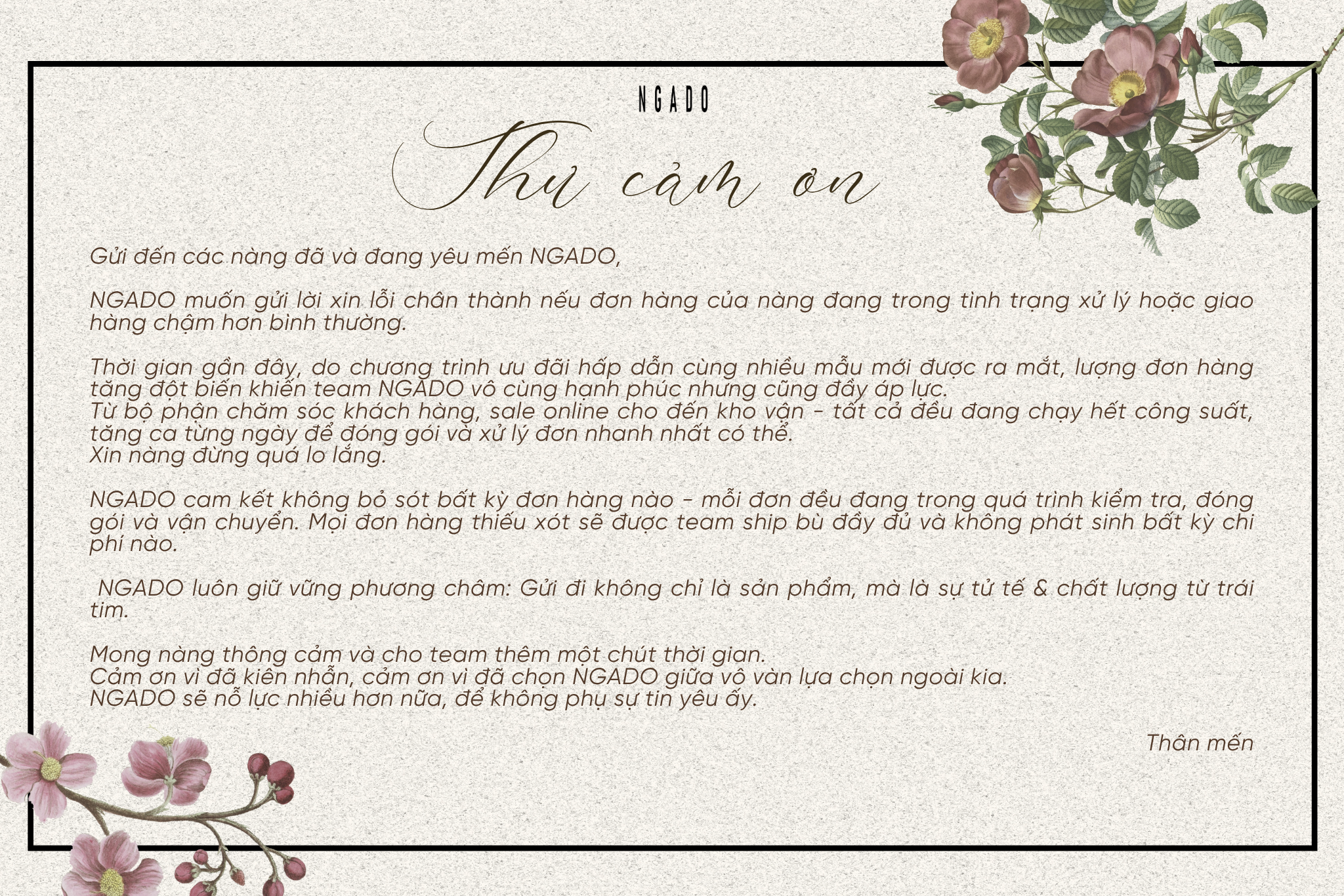 [THÔNG BÁO TỪ NGADO] VỀ THỜI GIAN GIAO SẢN PHẨM ĐẾN KHÁCH HÀNG