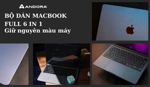 Bộ dán Macbook 6in1 màu xám/bạc/vàng/hồng giữ nguyên màu máy