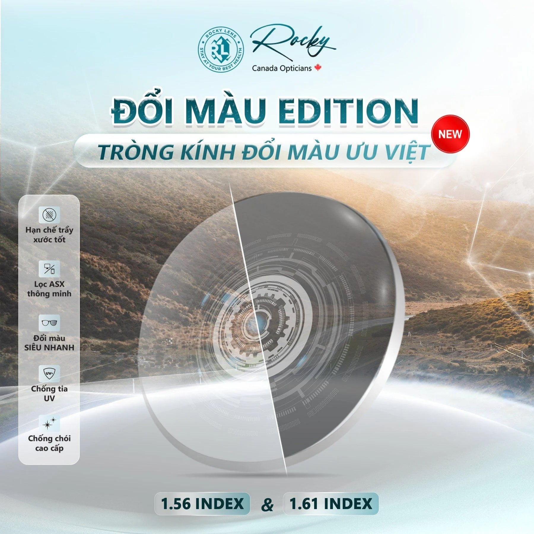 Tròng Kính Đổi Màu Rocky EDITION: Chuyển Màu Mượt Mà, Nâng Tầm Phong Cách