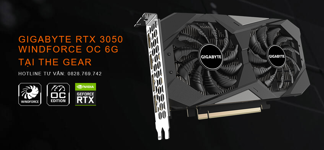 Card màn hình GIGABYTE GeForce RTX 3050 WINDFORCE OC 6G (GV-N3050WF2OC-6GD)
