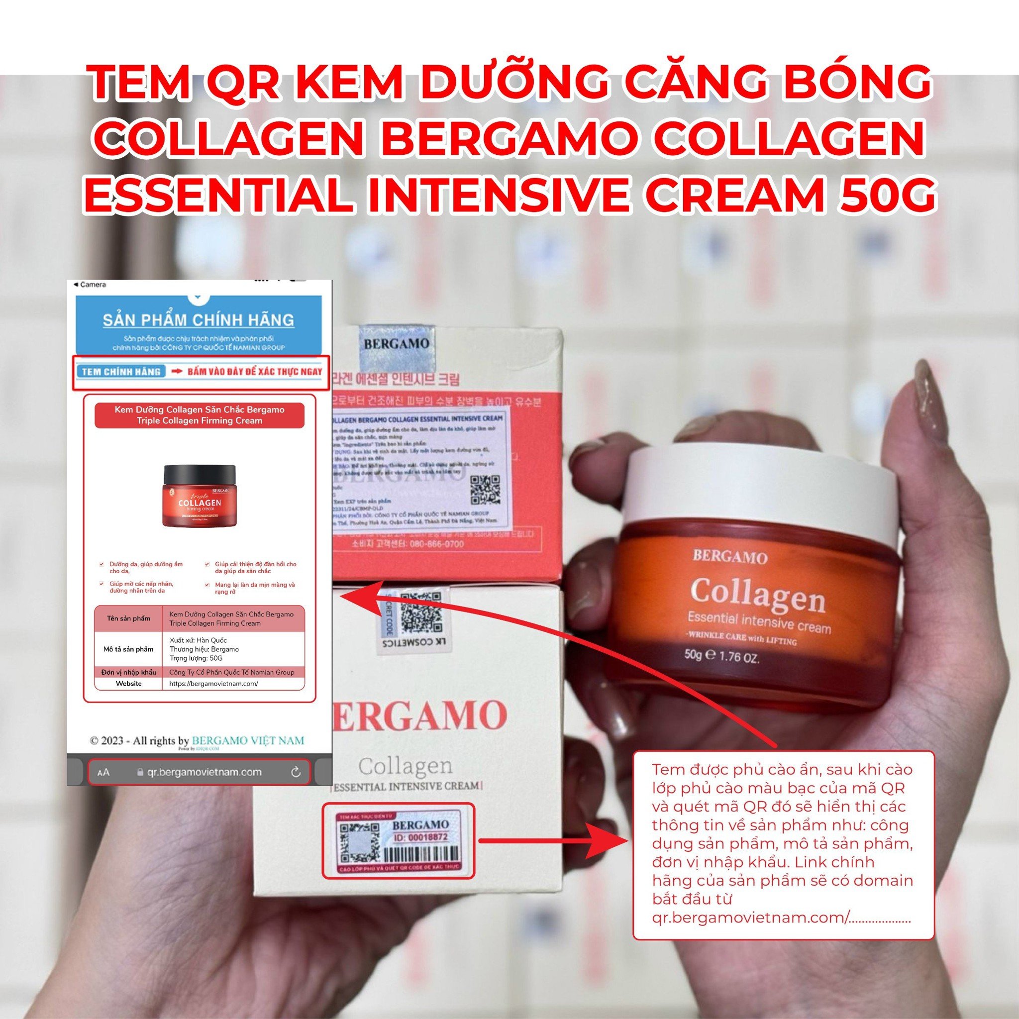 CÁCH PHÂN BIỆT KEM DƯỠNG COLLAGEN CĂNG BÓNG BERGAMO COLLAGEN ESSENTIAL INTENSIVE CREAM 50G CHÍNH HÃNG