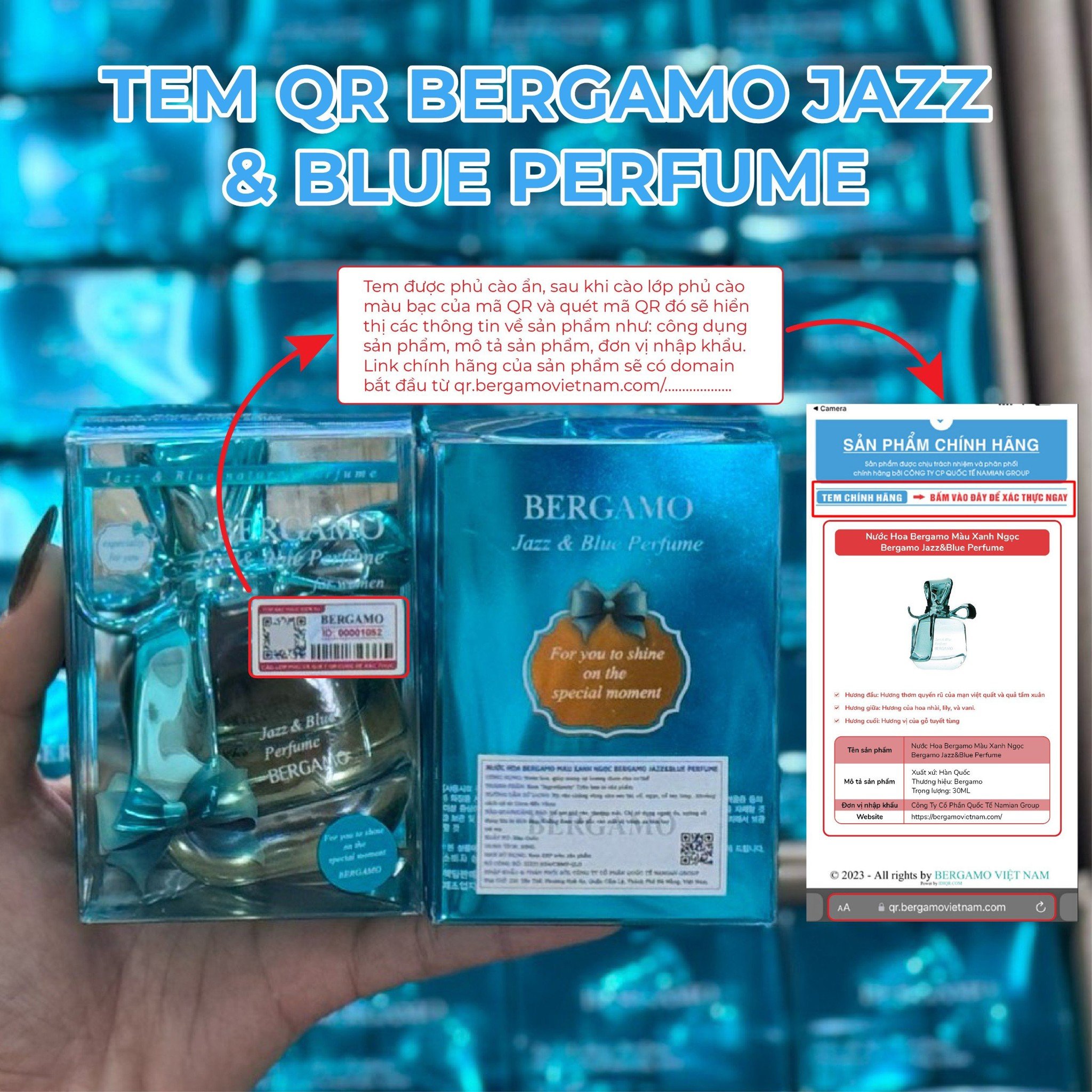CÁCH PHÂN BIỆT NƯỚC HOA BERGAMO MÀU XANH NGỌC BERGAMO JAZZ&BLUE PERFUME 30ML CHÍNH HÃNG