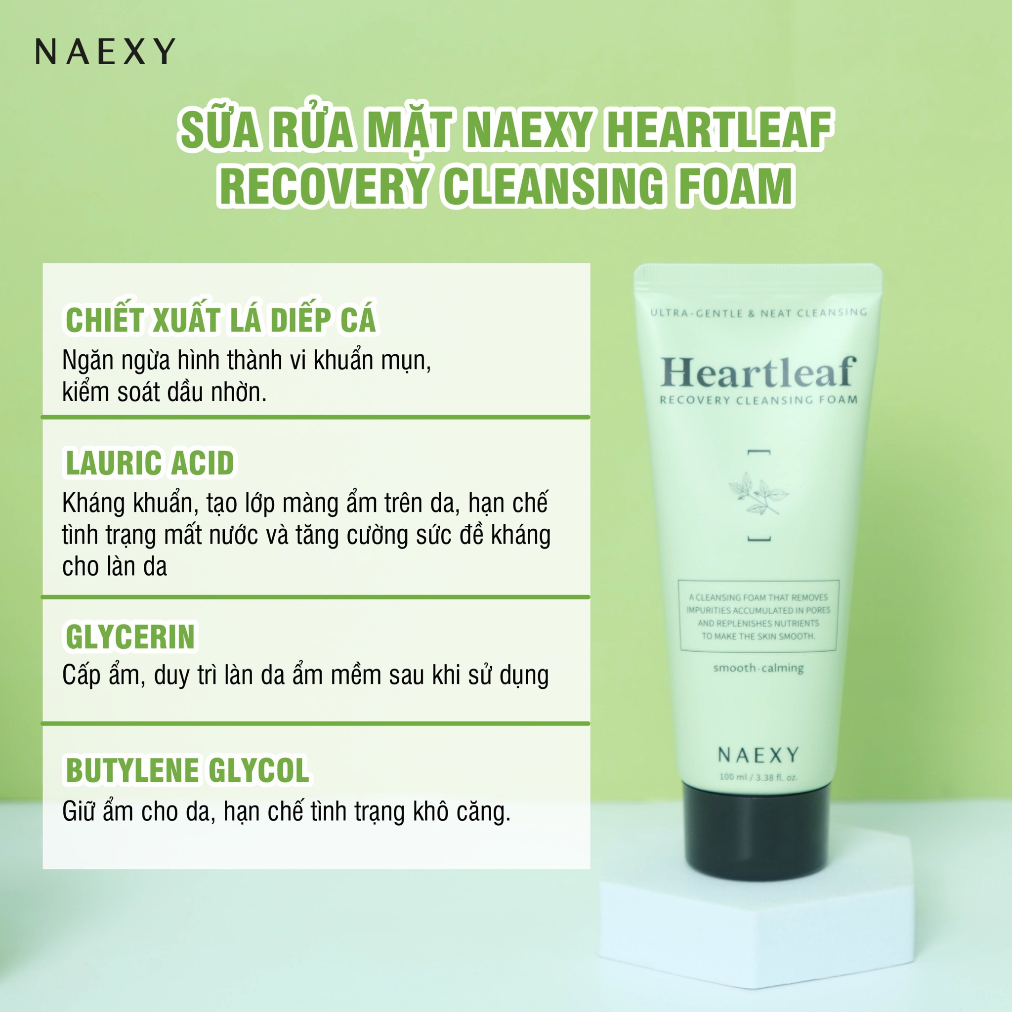 Sữa rửa mặt diếp cá Naexy Heartleaf Recovery Cleansing Foam 100ml