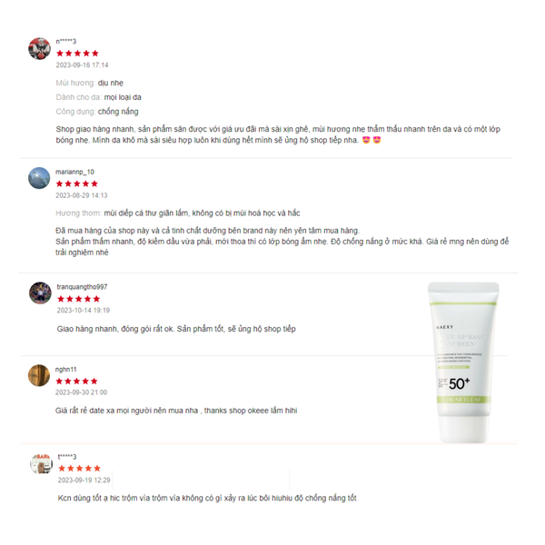 KEM CHỐNG NẮNG DIẾP CÁ NAEXY HEARTLEAF MAKE-UP BASE SUNSCREEN 70ML 3