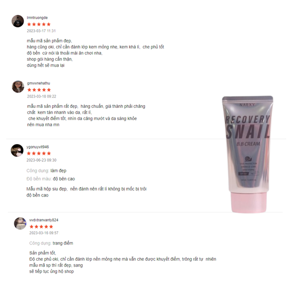 KEM NỀN CHE KHUYẾT ĐIỂM ỐC SÊN NAEXY RECOVERY SNAIL B.B CREAM 50ML 2