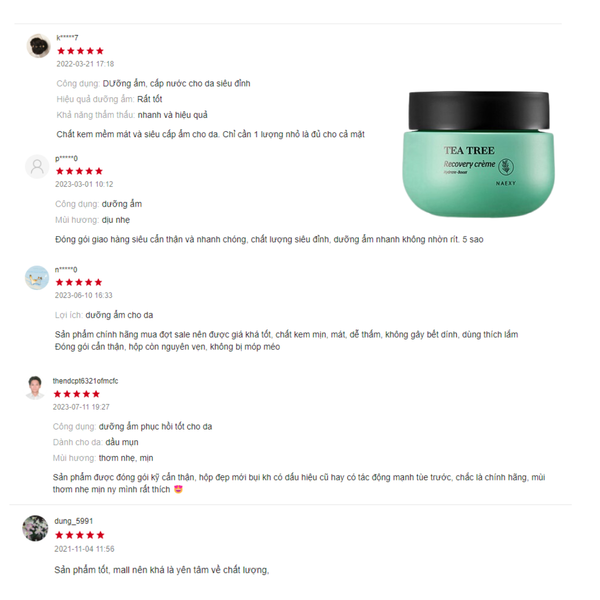 KEM DƯỠNG PHỤC HỒI TRÀM TRÀ NAEXY TEA TREE RECOVERY CREAM 50G 10