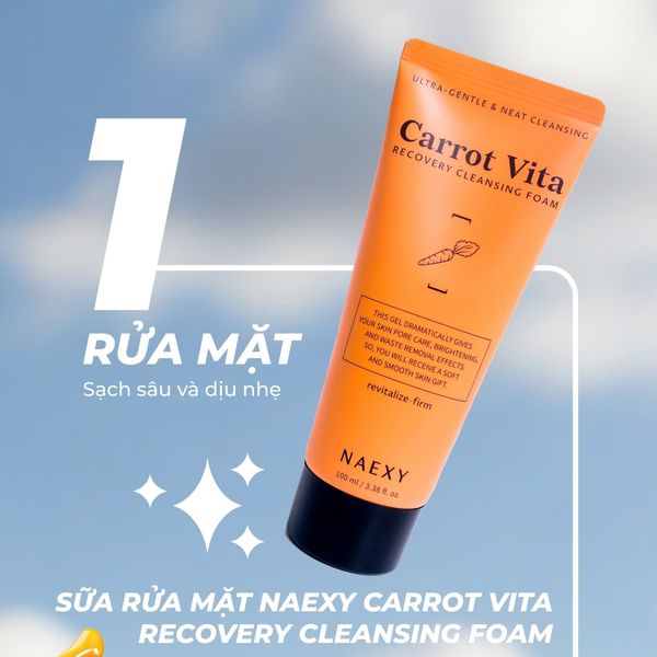 Rửa mặt cùng sữa rửa mặt Naexy Carrot Vita Recovery Cleansing Foam