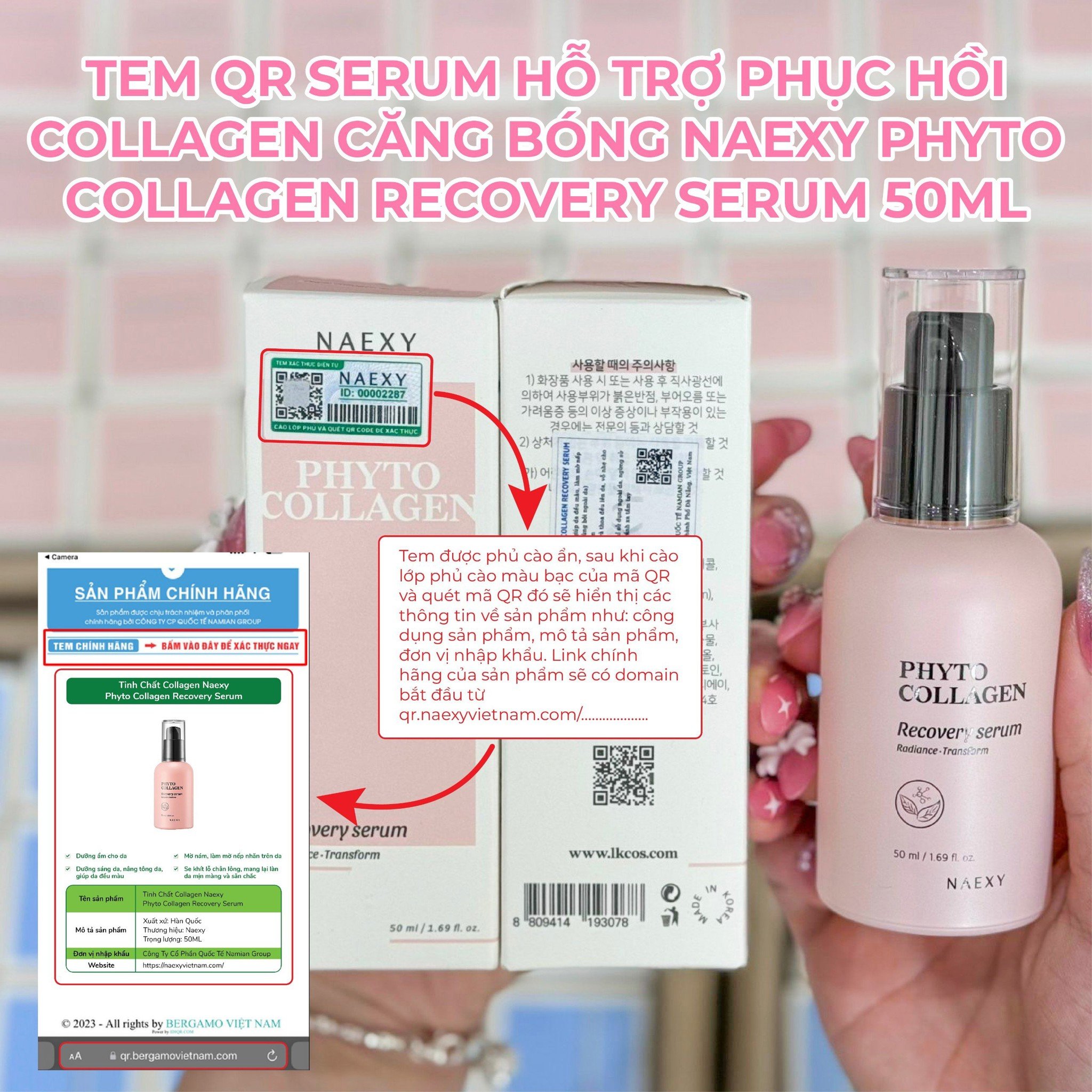 CÁCH PHÂN BIỆT SERUM PHỤC HỒI COLLAGEN CĂNG BÓNG NAEXY PHYTO COLLAGEN RECOVERY SERUM 50ML CHÍNH HÃNG