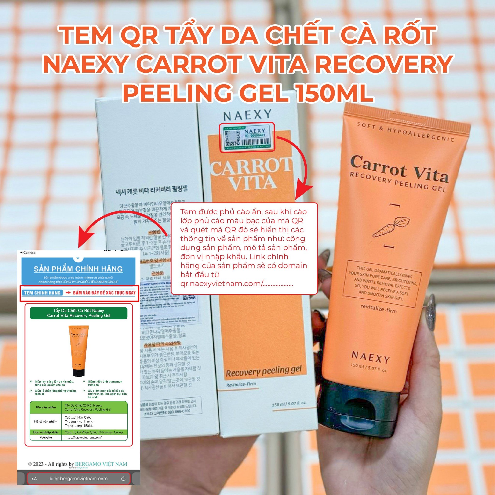 CÁCH PHÂN BIỆT TẨY DA CHẾT CÀ RỐT NAEXY CARROT VITA RECOVERY PEELING GEL 150ML CHÍNH HÃNG