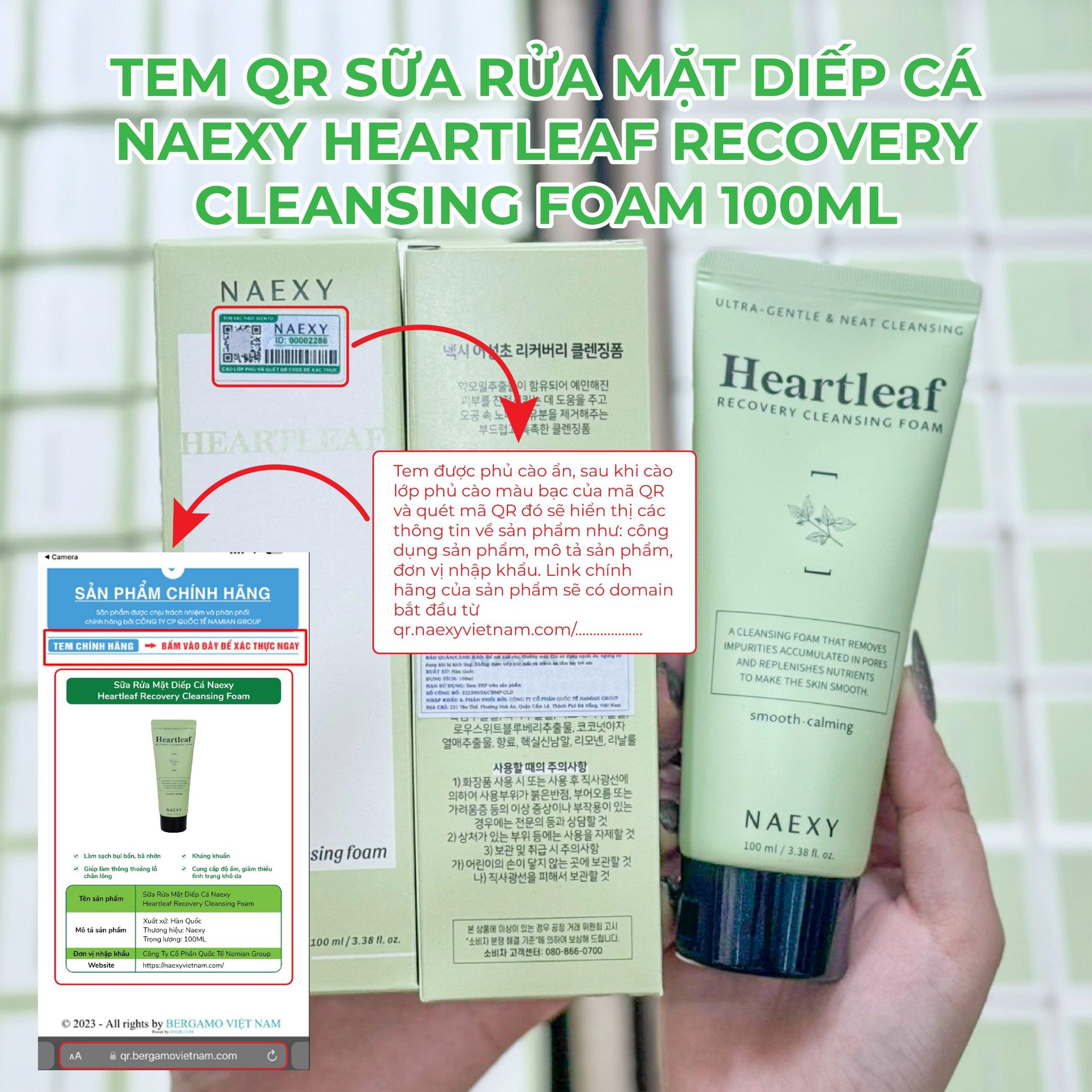 CÁCH PHÂN BIỆT SỮA RỬA MẶT DIẾP CÁ NAEXY HEARTLEAF RECOVERY CLEANSING FOAM 100ML CHÍNH HÃNG