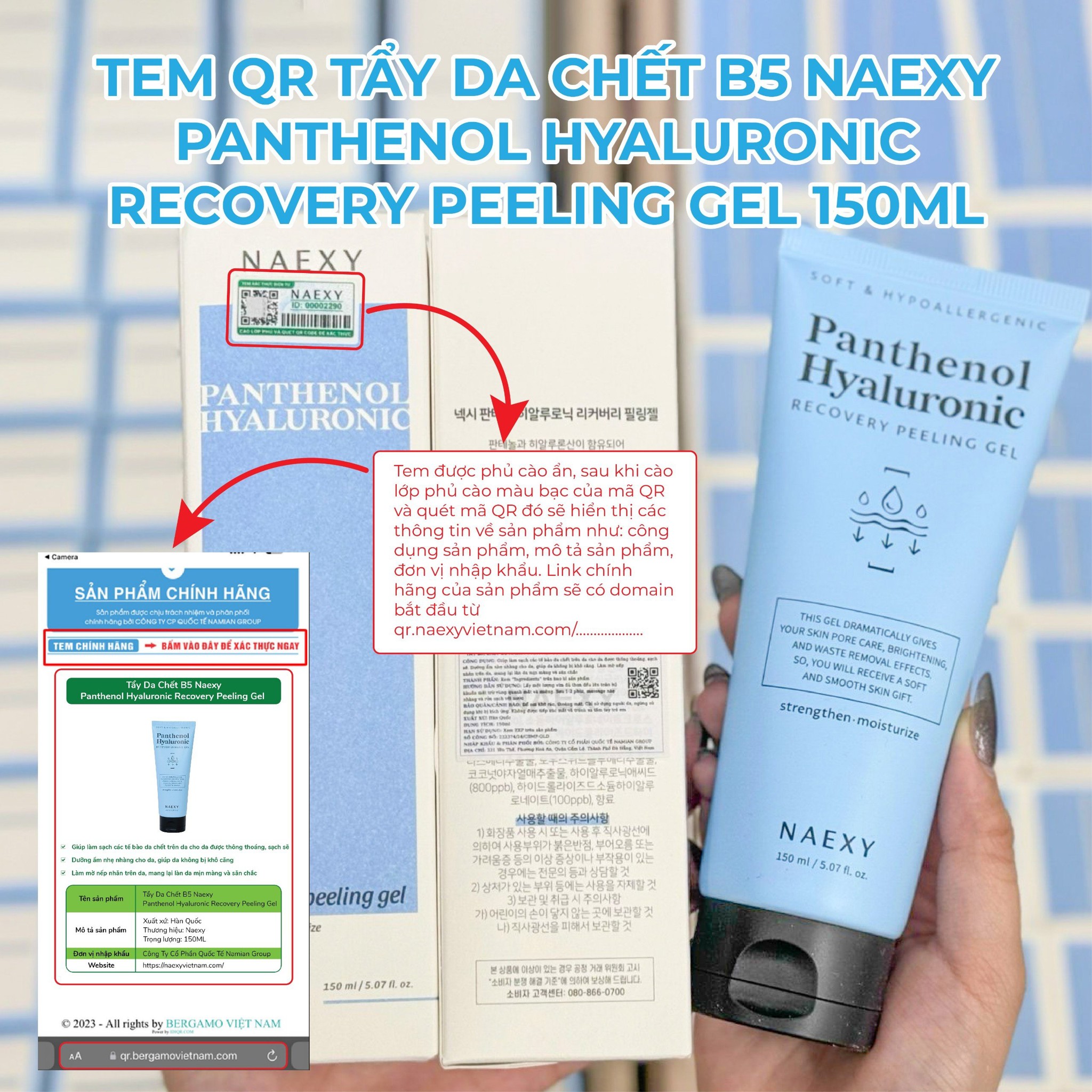 CÁCH PHÂN BIỆT TẨY DA CHẾT B5 NAEXY PANTHENOL HYALURONIC RECOVERY PEELING GEL 150ML CHÍNH HÃNG