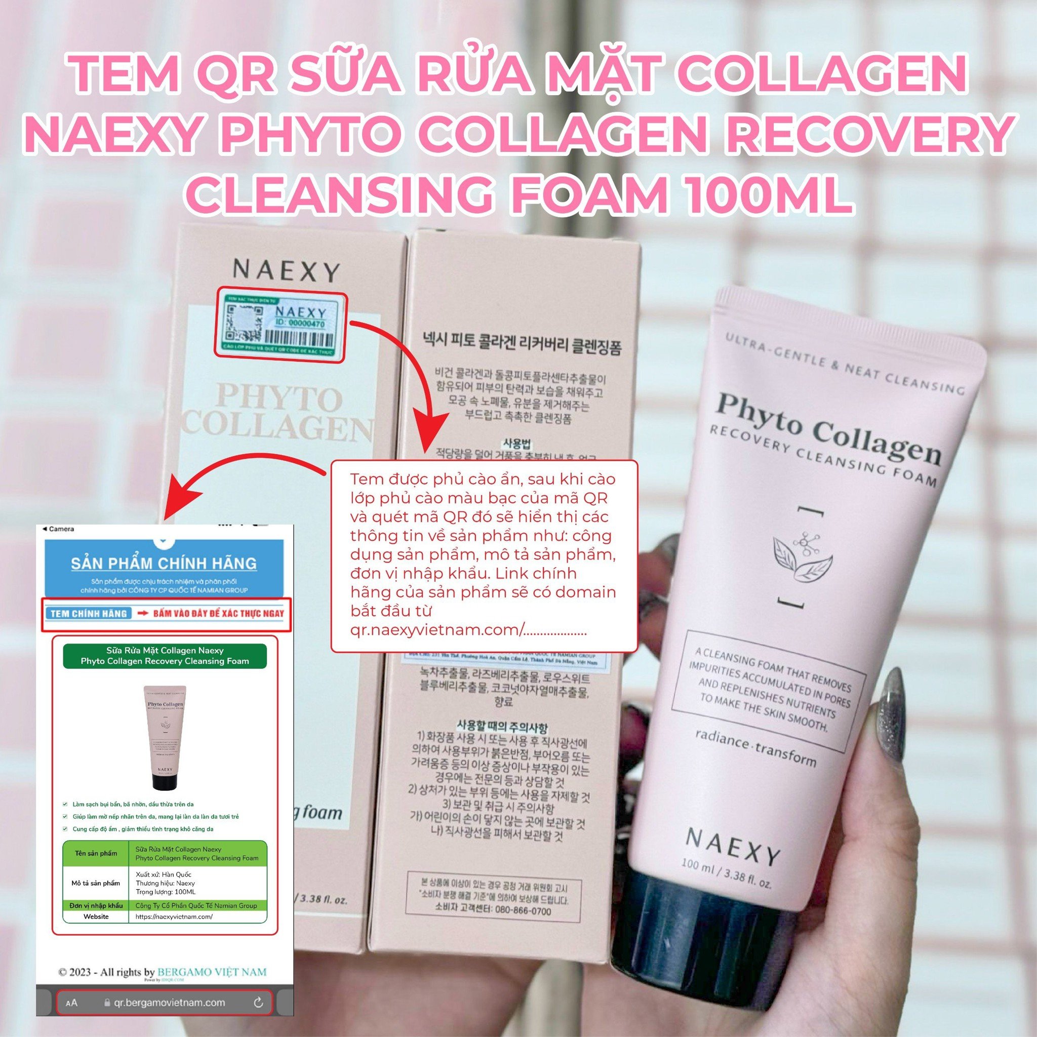CÁCH PHÂN BIỆT SỮA RỬA MẶT NAEXY PHYTO COLLAGEN RECOVERY CLEANSING FOAM 100ML CHÍNH HÃNG