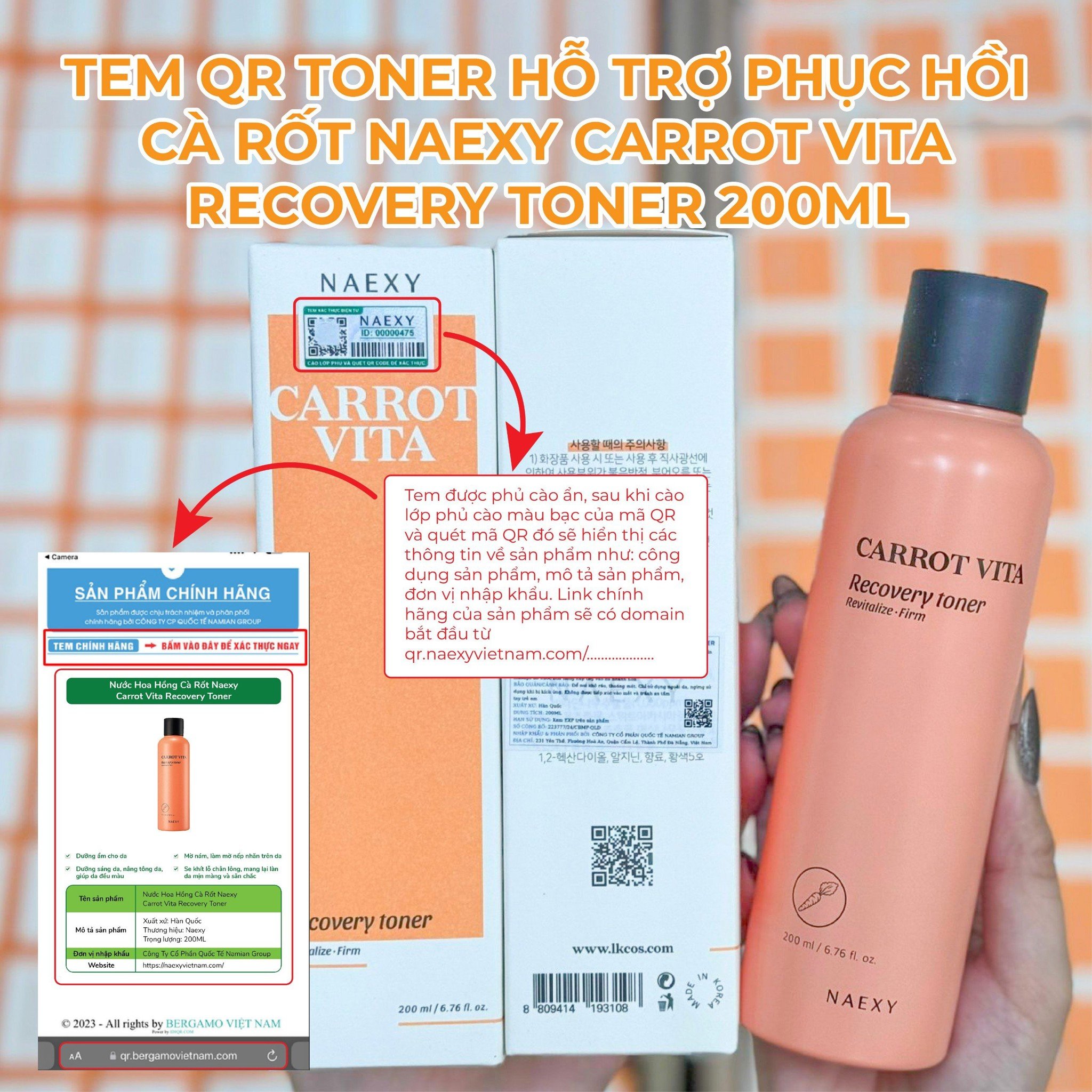 CÁCH PHÂN BIỆT TONER PHỤC HỒI CÀ RỐT NAEXY CARROT VITA RECOVERY TONER 200ML CHÍNH HÃNG