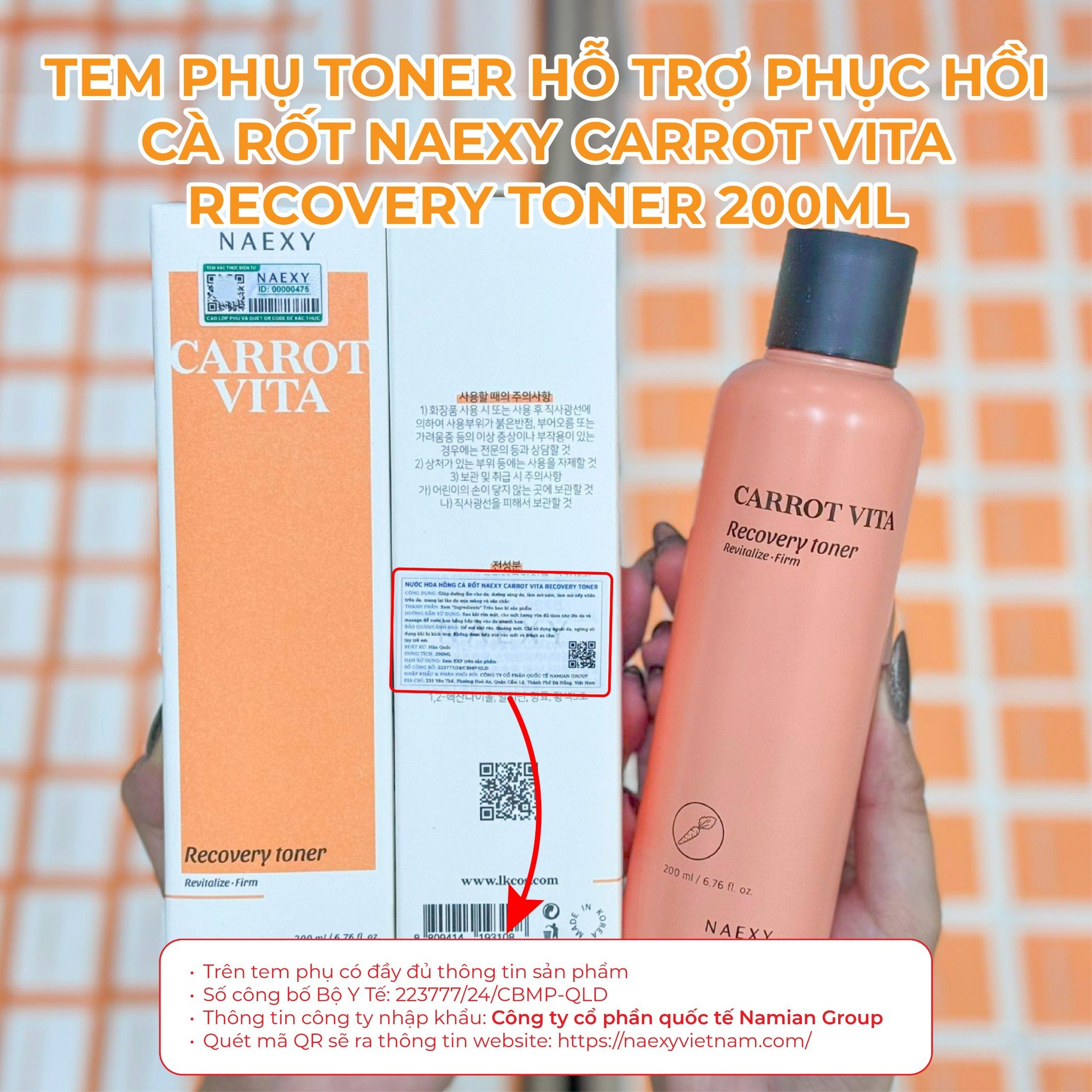 CÁCH PHÂN BIỆT TONER PHỤC HỒI CÀ RỐT NAEXY CARROT VITA RECOVERY TONER 200ML CHÍNH HÃNG 1