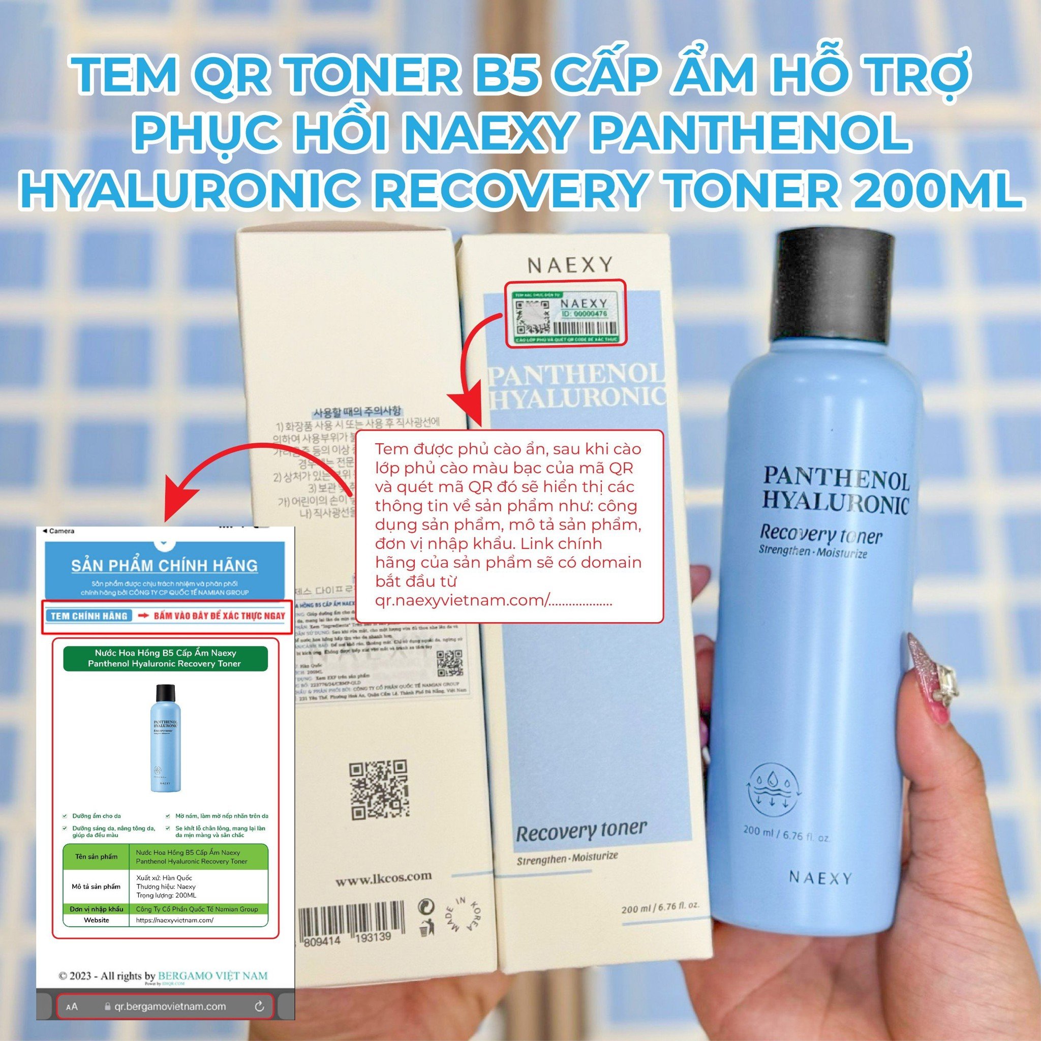 CÁCH PHÂN BIỆT TONER B5 CẤP ẨM PHỤC HỒI NAEXY PANTHENOL HYALURONIC RECOVERY TONER 200ML CHÍNH HÃNG