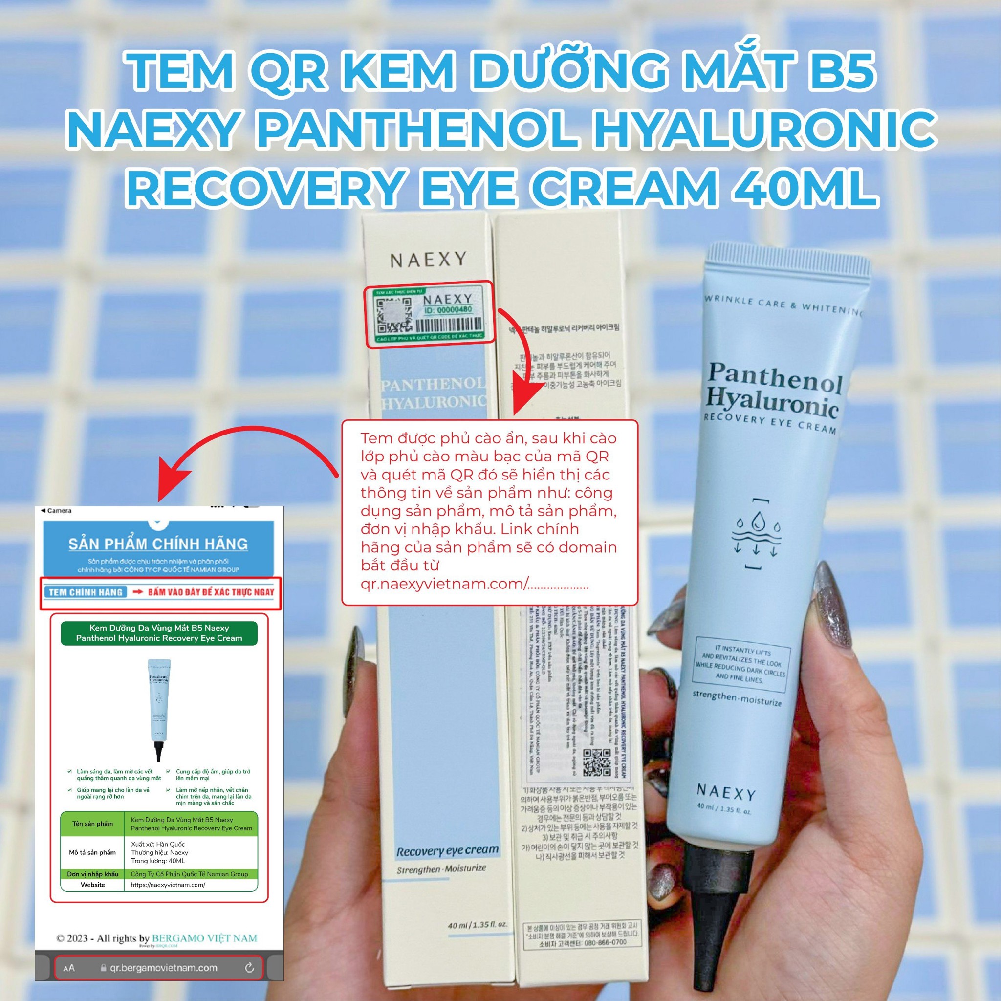 CÁCH PHÂN BIỆT KEM DƯỠNG MẮT B5 NAEXY PANTHENOL HYALURONIC RECOVERY EYE CREAM 40ML CHÍNH HÃNG