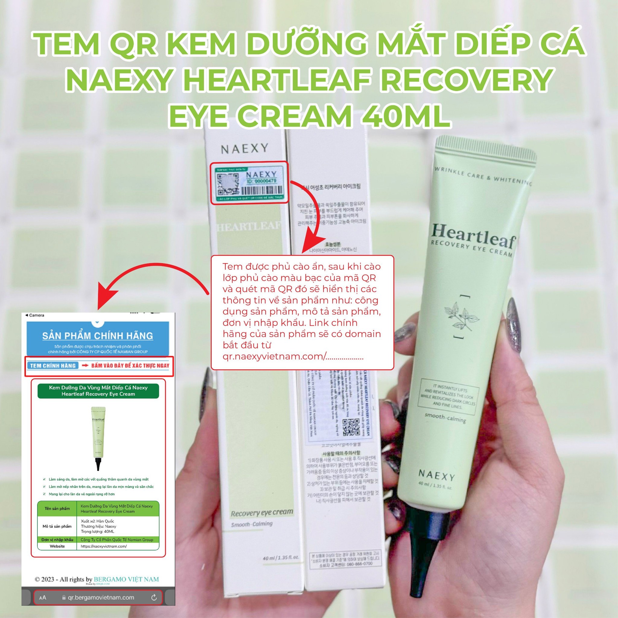 CÁCH PHÂN BIỆT KEM DƯỠNG MẮT DIẾP CÁ NAEXY HEARTLEAF RECOVERY EYE CREAM 40ML CHÍNH HÃNG