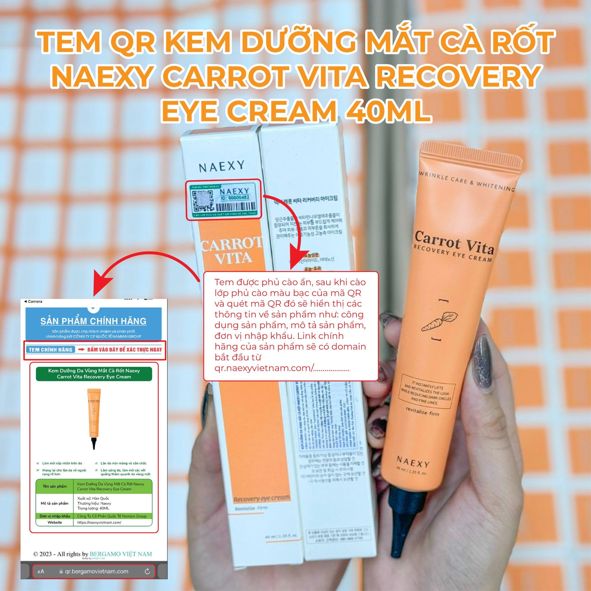 CÁCH PHÂN BIỆT KEM DƯỠNG MẮT CÀ RỐT NAEXY CARROT VITA RECOVERY EYE CREAM 40ML CHÍNH HÃNG