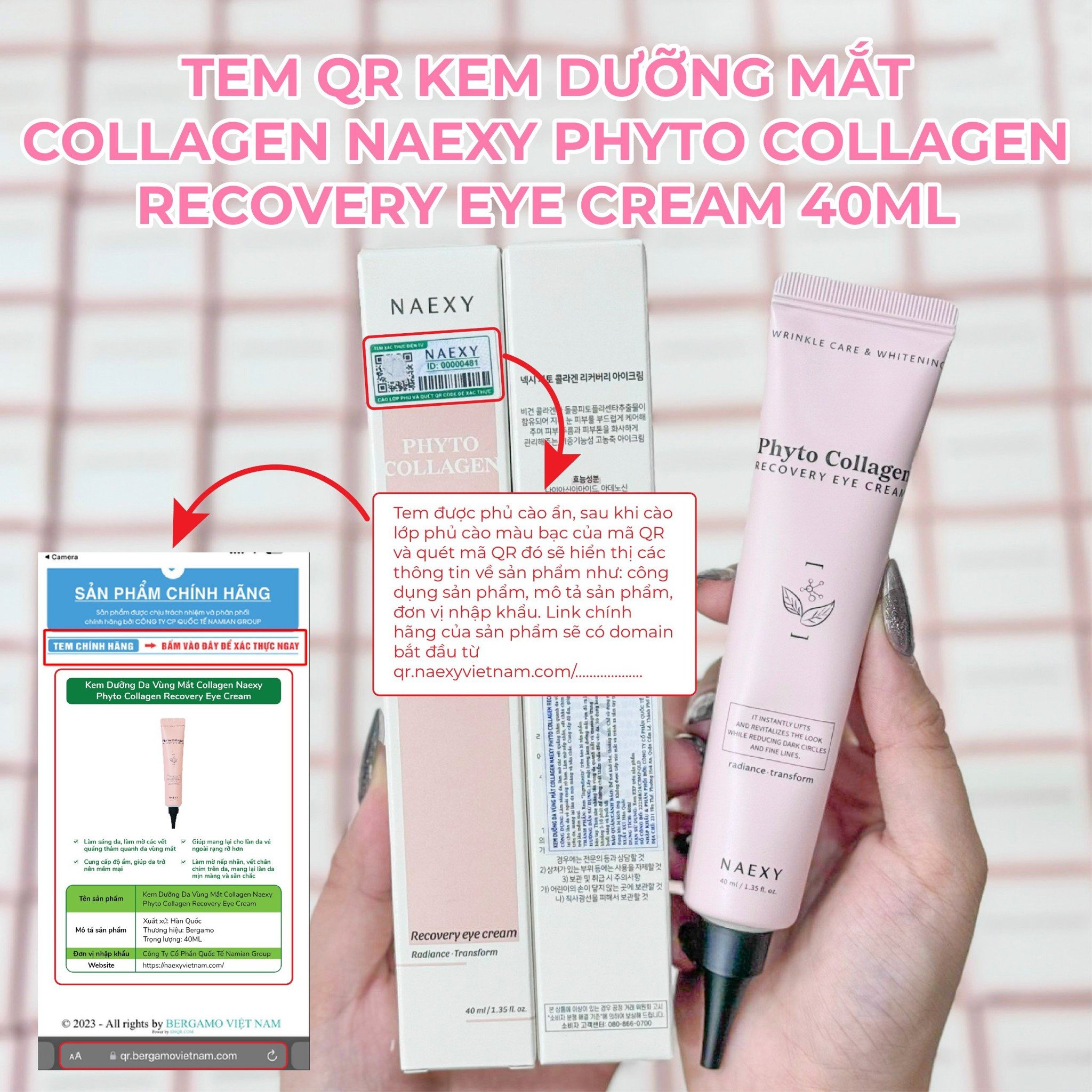 CÁCH PHÂN BIỆT KEM DƯỠNG MẮT COLLAGEN NAEXY PHYTO COLLAGEN RECOVERY EYE CREAM 40ML CHÍNH HÃNG