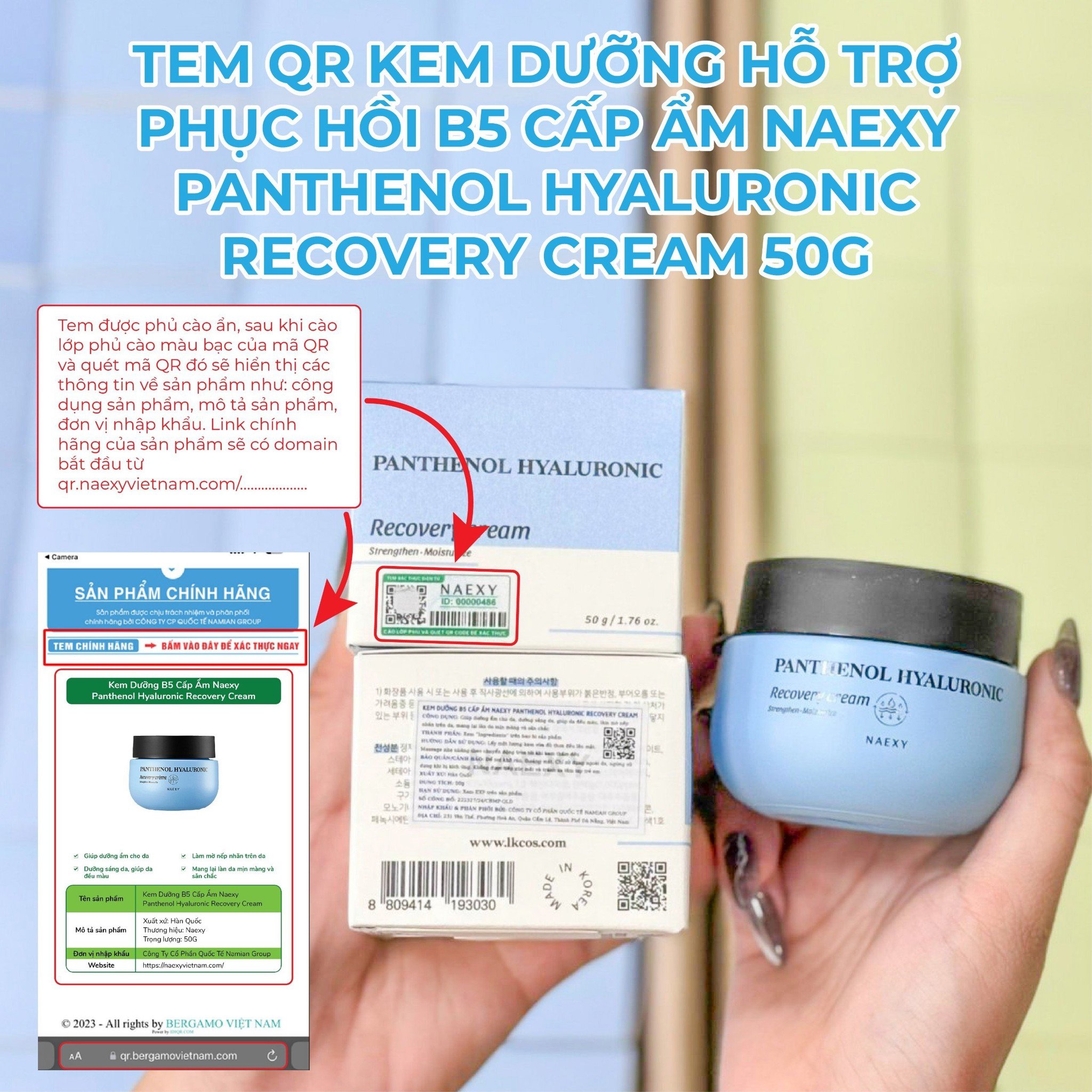 CÁCH PHÂN BIỆT KEM DƯỠNG PHỤC HỒI B5 CẤP ẨM NAEXY PANTHENOL HYALURONIC RECOVERY CREAM 50G CHÍNH HÃNG