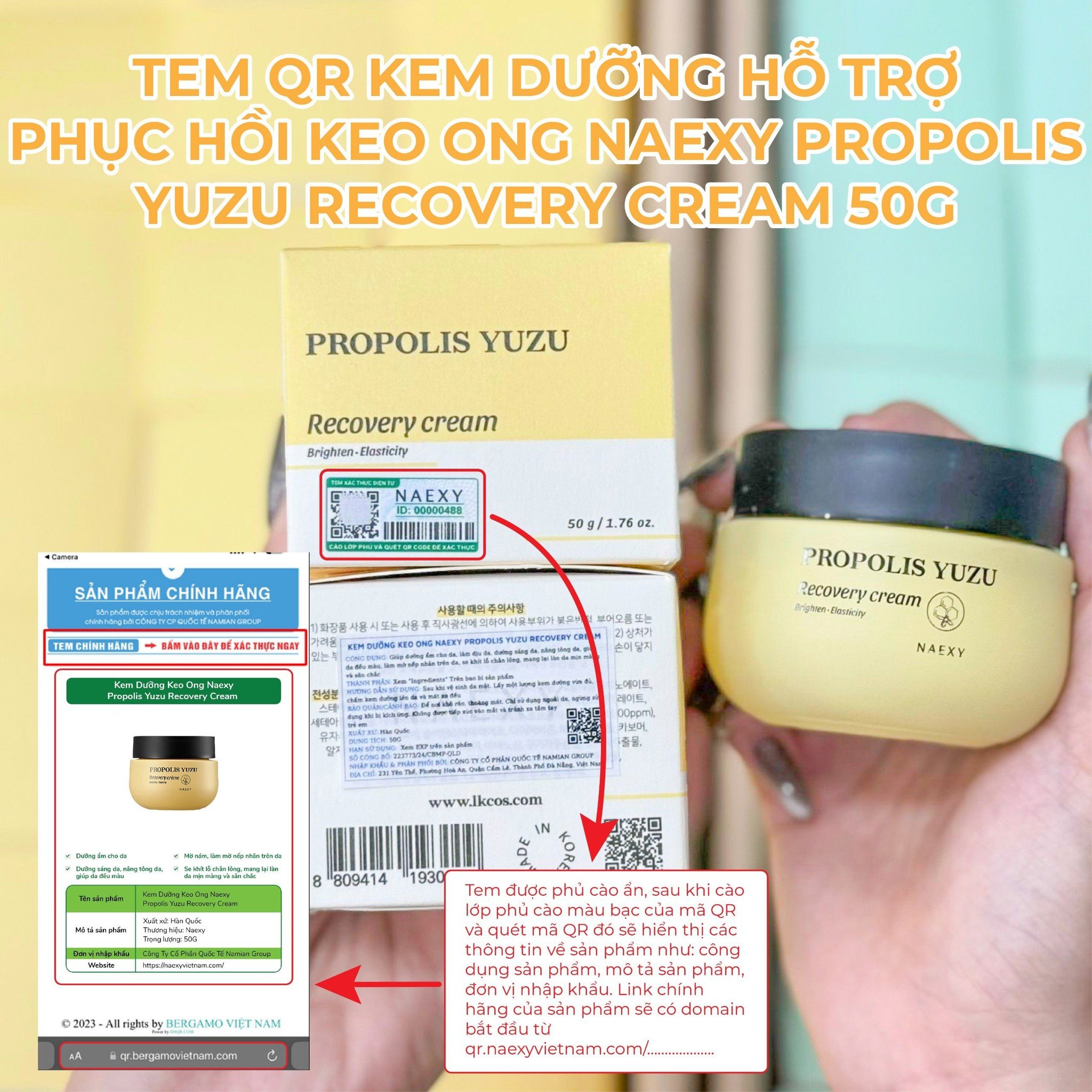 CÁCH PHÂN BIỆT KEM DƯỠNG HỖ TRỢ PHỤC HỒI KEO ONG NAEXY PROPOLIS YUZU RECOVERY CREAM 50G CHÍNH HÃNG