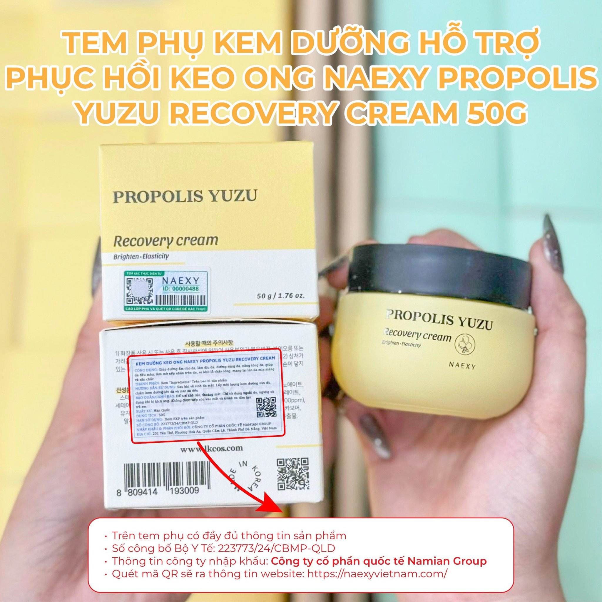 CÁCH PHÂN BIỆT KEM DƯỠNG HỖ TRỢ PHỤC HỒI KEO ONG NAEXY PROPOLIS YUZU RECOVERY CREAM 50G CHÍNH HÃNG 1