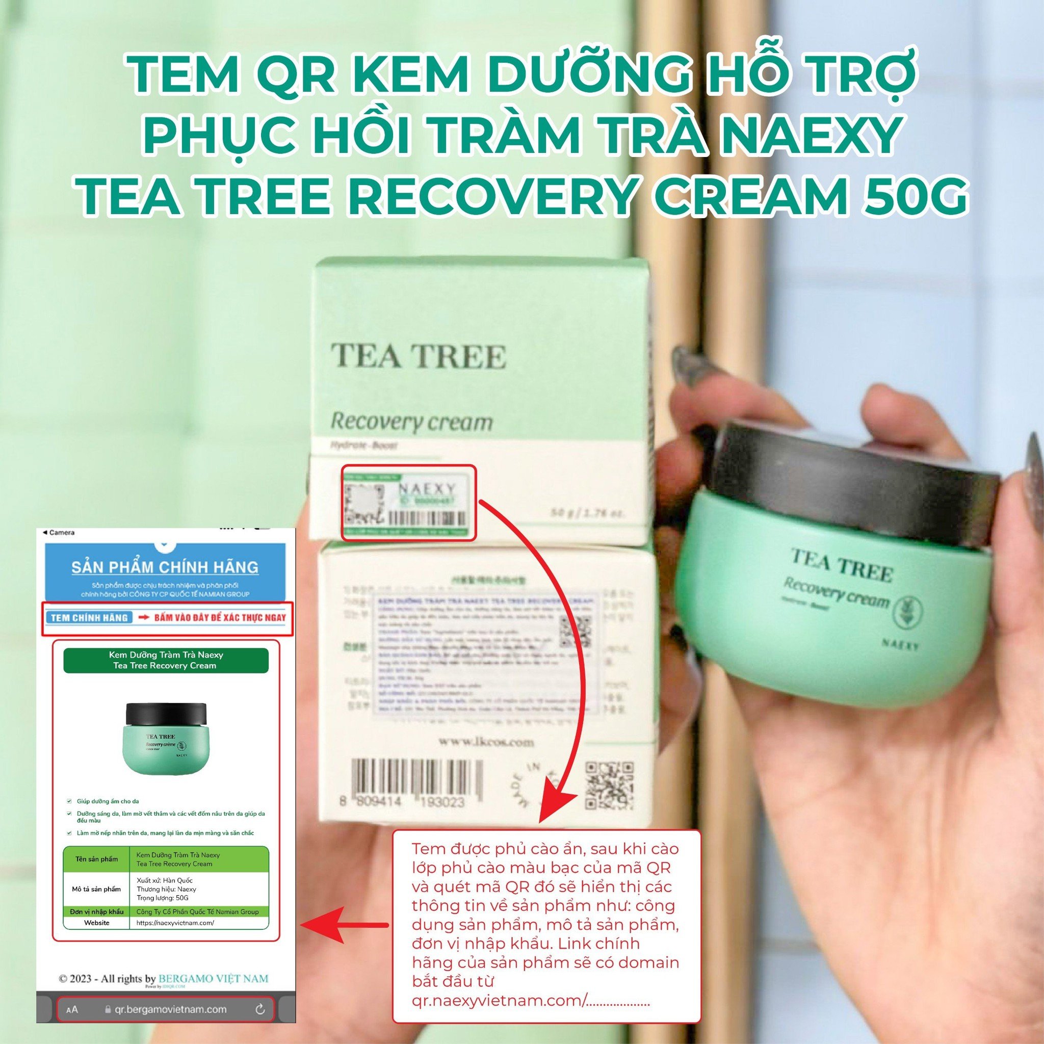 CÁCH PHÂN BIỆT KEM DƯỠNG HỖ TRỢ PHỤC HỒI TRÀM TRÀ NAEXY TEA TREE RECOVERY CREAM 50G CHÍNH HÃNG