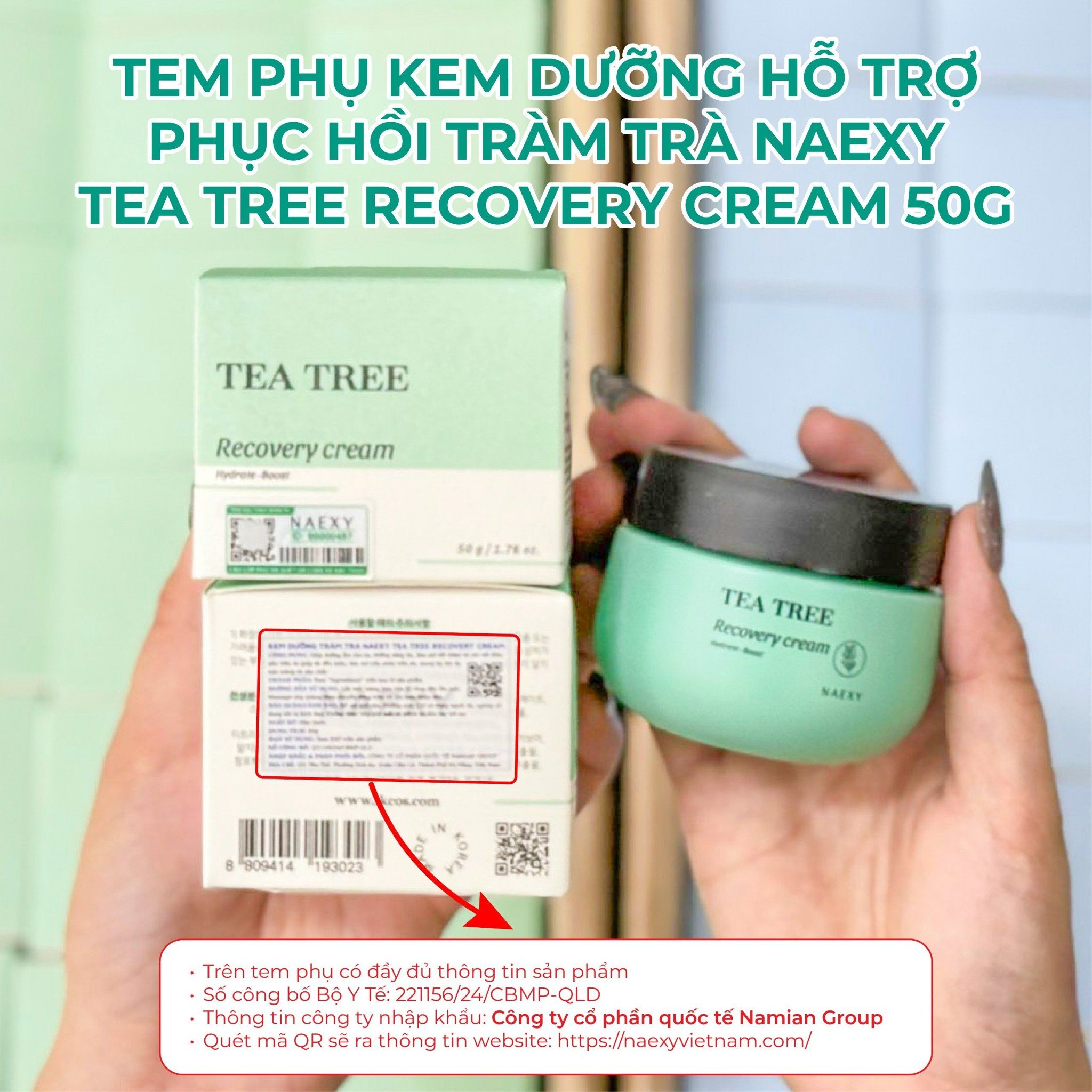 CÁCH PHÂN BIỆT KEM DƯỠNG HỖ TRỢ PHỤC HỒI TRÀM TRÀ NAEXY TEA TREE RECOVERY CREAM 50G CHÍNH HÃNG 1