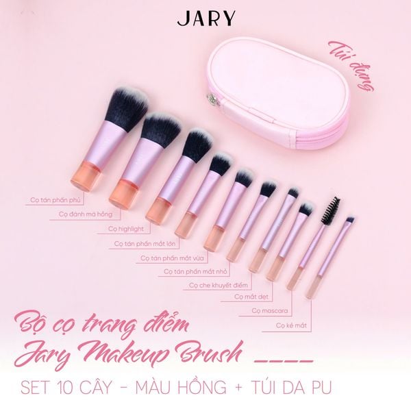 BỘ CỌ TRANG ĐIỂM JARY MAKEUP BRUSH 10 CÂY MÀU HỒNG 2