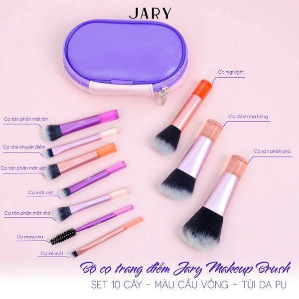 BỘ CỌ TRANG ĐIỂM JARY MAKEUP BRUSH 10 CÂY MÀU CẦU VỒNG 2