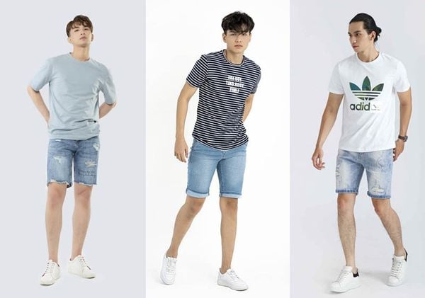 Phối quần short jean với áo phông